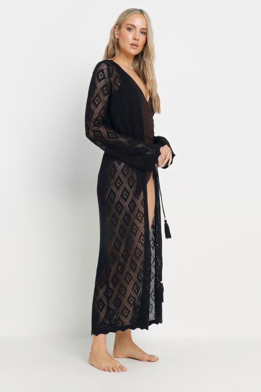 Evans LTS Tall Black Crochet Tassel Maxi Cardigan