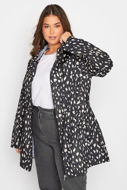evans LTS Tall Black Dalmatian Print Pocket Parka