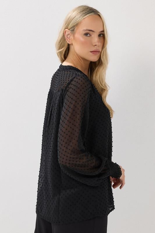 Evans LTS Tall Black Dobby Spot Shirred Cuff Top