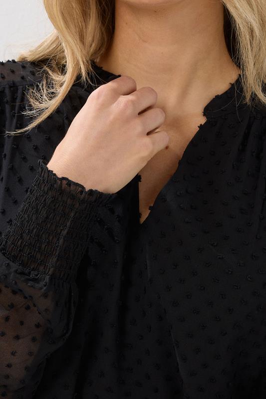 Evans LTS Tall Black Dobby Spot Shirred Cuff Top