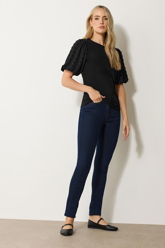 Evans LTS Tall Black Dobby Spot Sleeve Blouse