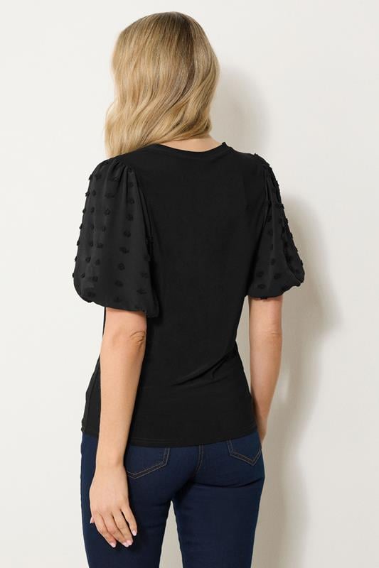 Evans LTS Tall Black Dobby Spot Sleeve Blouse