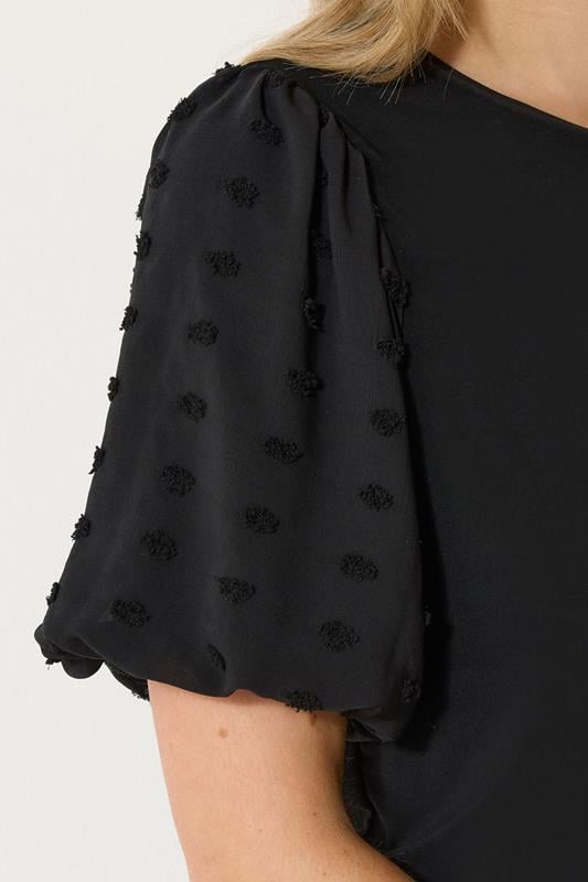 Evans LTS Tall Black Dobby Spot Sleeve Blouse