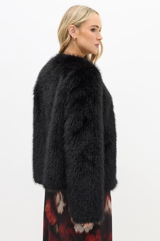 Evans LTS Tall Black Faux Fur Collarless Jacket