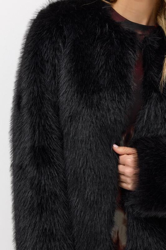 Evans LTS Tall Black Faux Fur Collarless Jacket