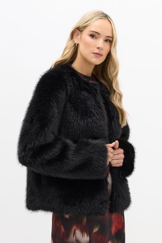 evans LTS Tall Black Faux Fur Collarless Jacket
