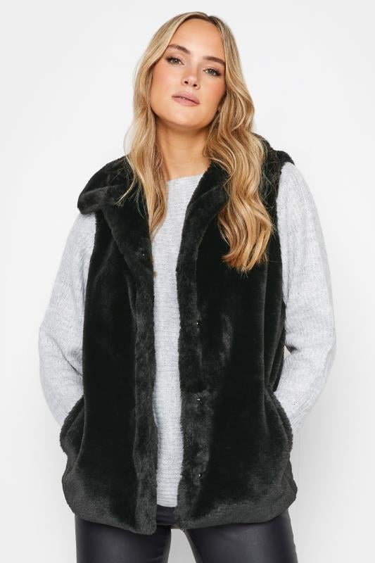 evans LTS Tall Black Faux Fur Gilet