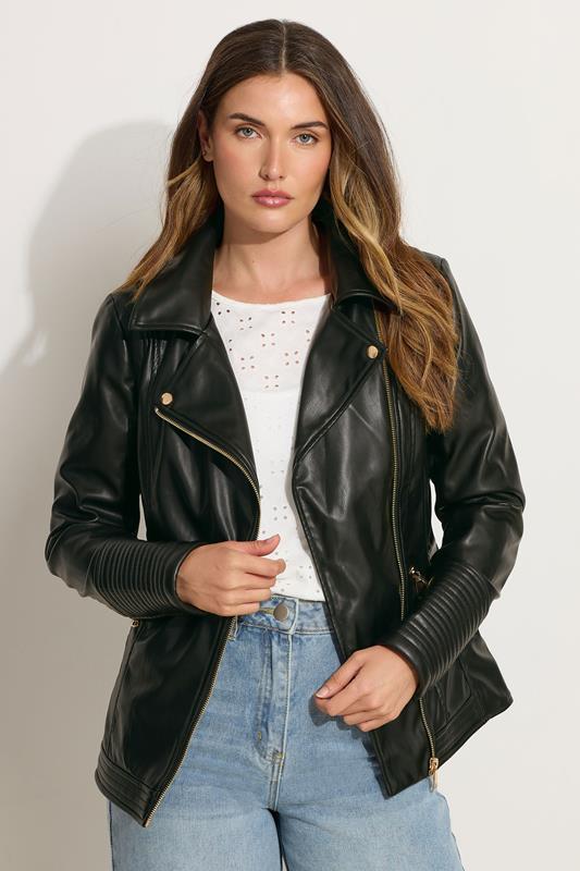 evans LTS Tall Black Faux Leather Biker Jacket