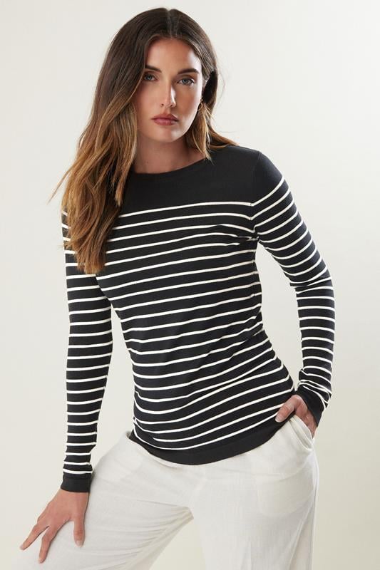 evans LTS Tall Black Fine Knit Striped Jumper