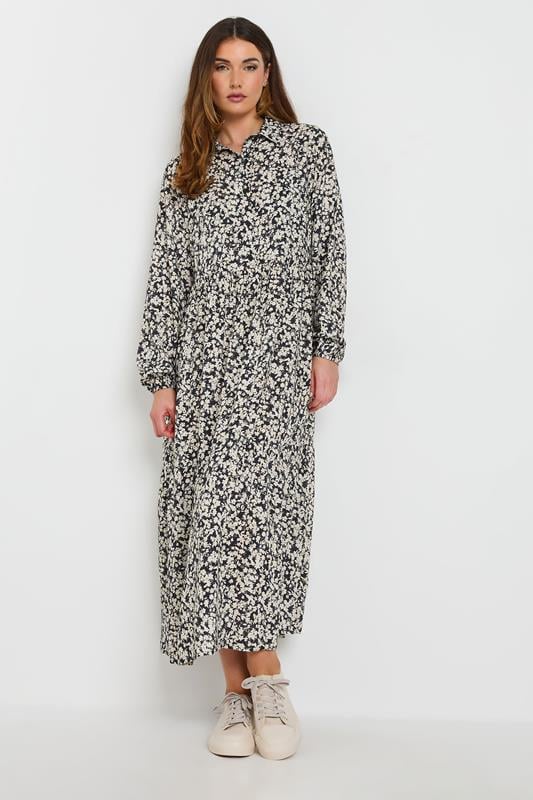 Evans LTS Tall Black Floral Collared Midaxi Dress