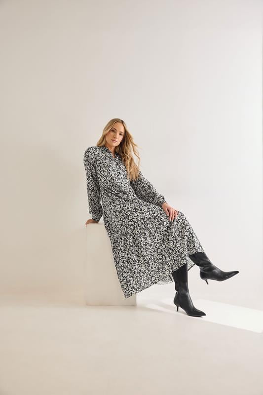 Evans LTS Tall Black Floral Collared Midaxi Dress