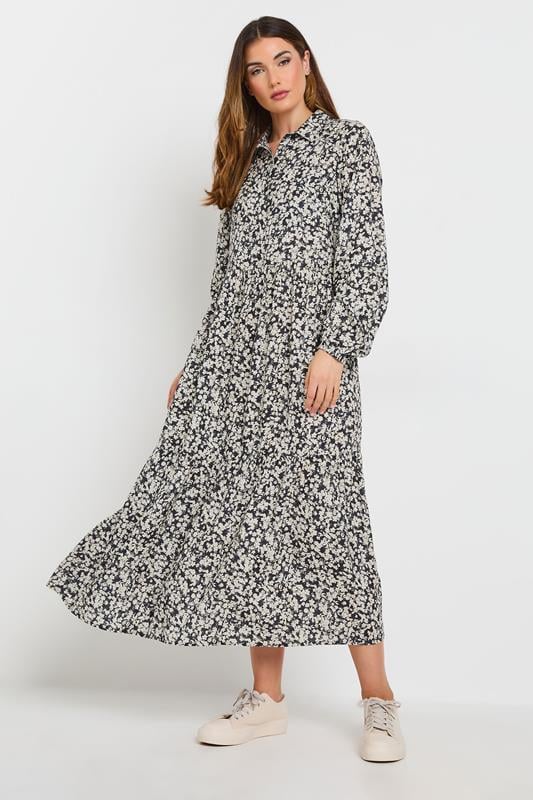 evans LTS Tall Black Floral Collared Midaxi Dress