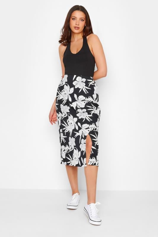Evans LTS Tall Black Floral Midi Skirt