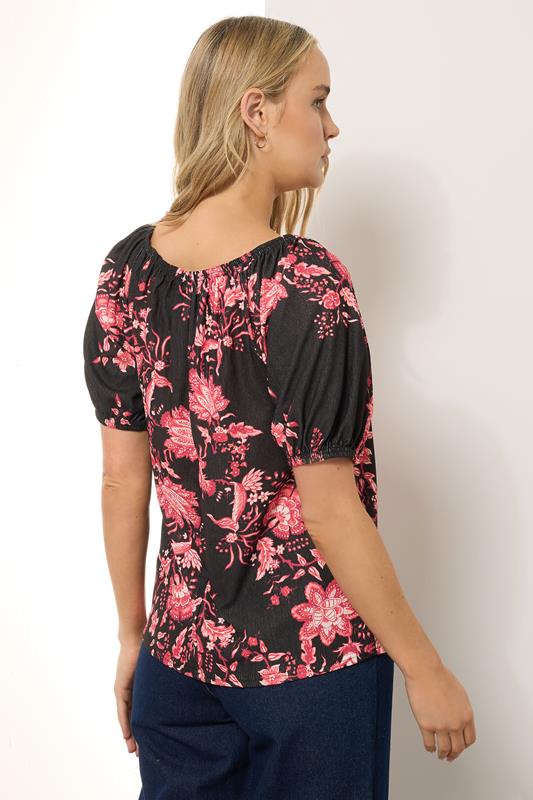 Evans LTS Tall Black Floral Print Tie Front Top