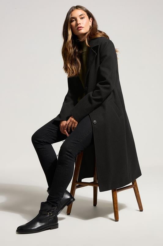 evans LTS Tall Black Formal Midi City Coat