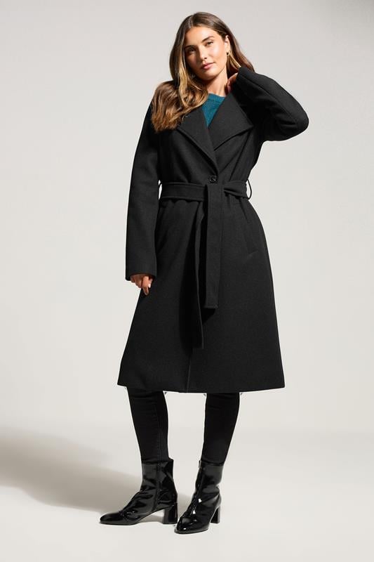 Evans LTS Tall Black Formal Wrap Belted Midi Coat