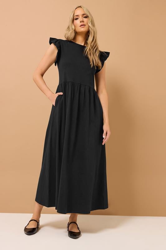 evans LTS Tall Black Frill Sleeve Maxi Dress