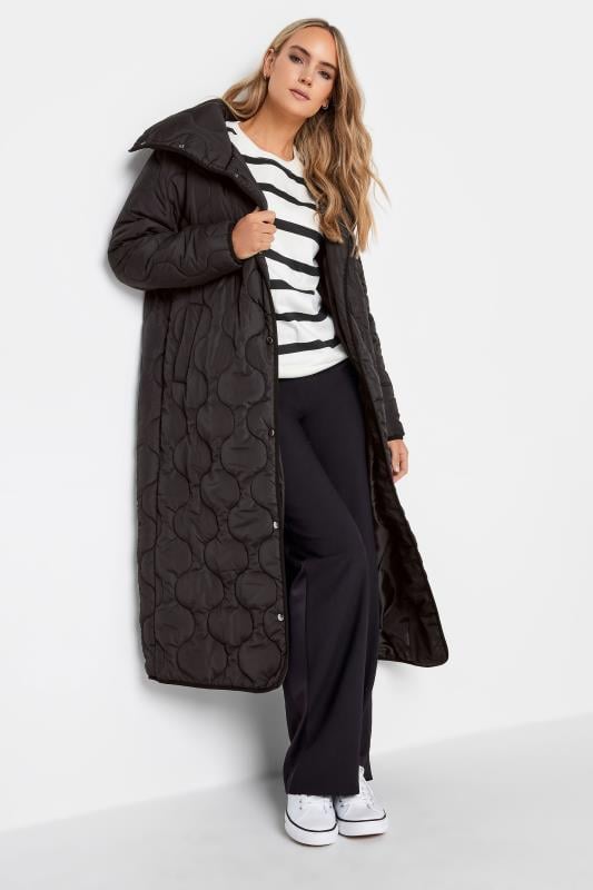 Evans LTS Tall Black Funnel Neck Quilted Coat