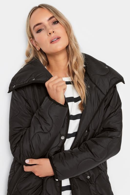 Evans LTS Tall Black Funnel Neck Quilted Coat
