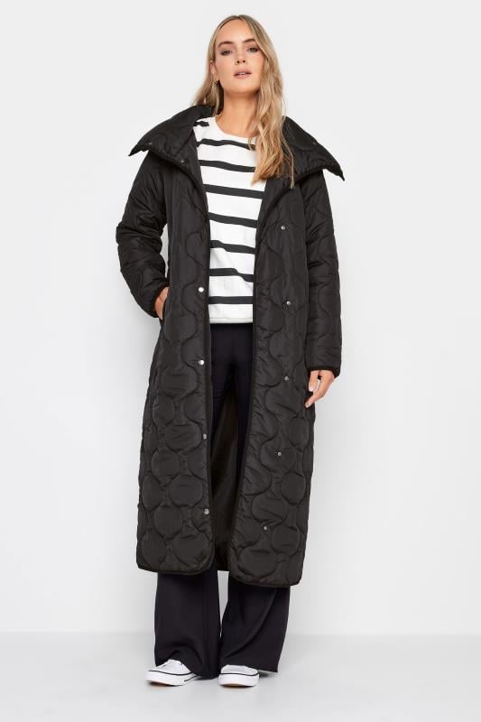 evans LTS Tall Black Funnel Neck Quilted Coat