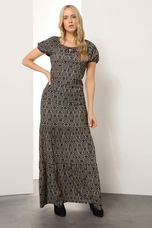 evans LTS Tall Black Geometric Tie Front Top