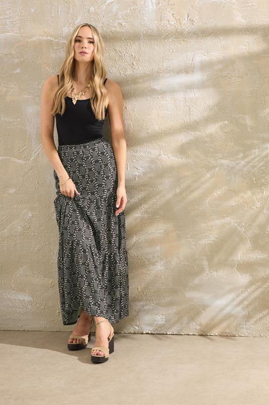 evans LTS Tall Black Geometric Tiered Maxi Skirt