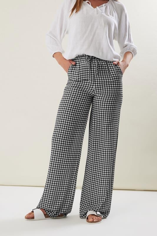 Evans LTS Tall Black Gingham Wide Leg Trousers