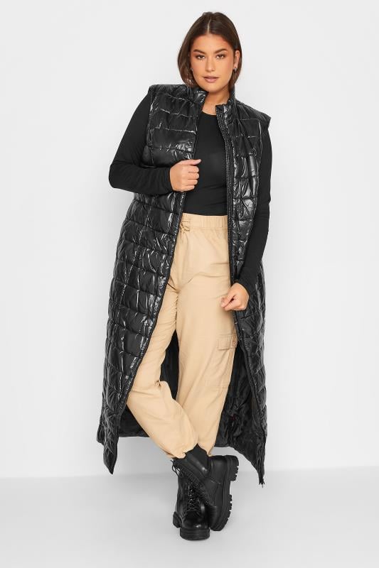 Evans LTS Tall Black High Shine Maxi Puffer Gilet