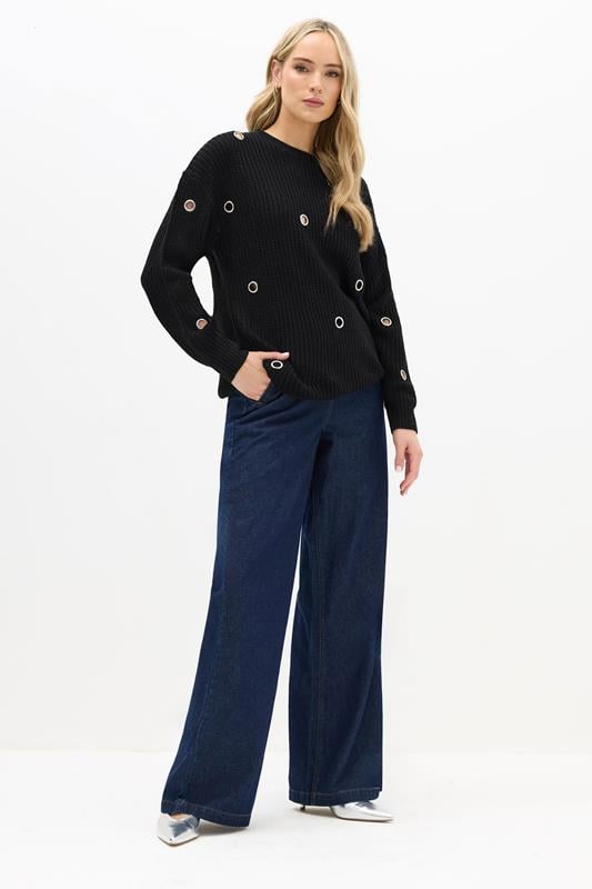 Evans LTS Tall Black Knitted Eyelet Jumper