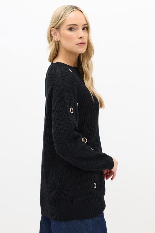 Evans LTS Tall Black Knitted Eyelet Jumper