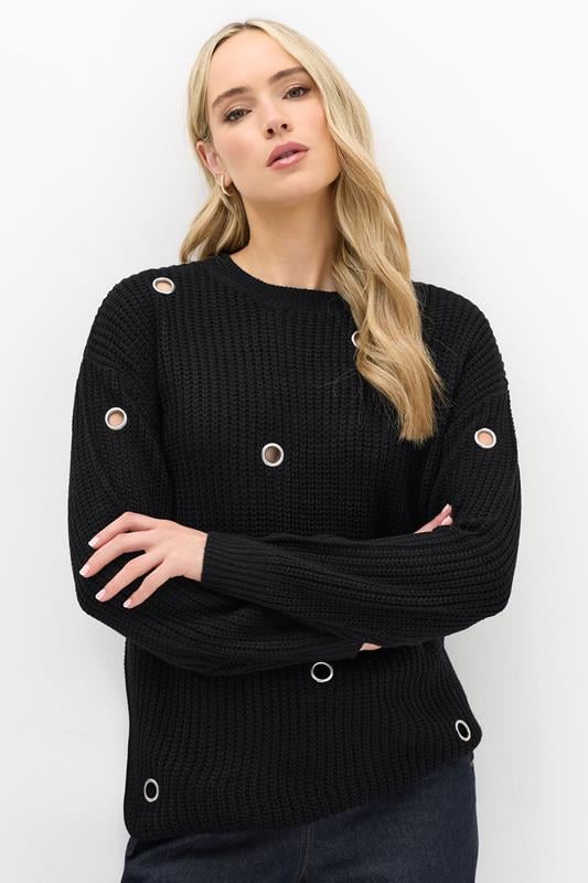 evans LTS Tall Black Knitted Eyelet Jumper