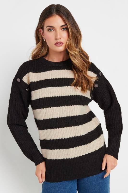 Evans LTS Tall Black Knitted Striped Button Jumper