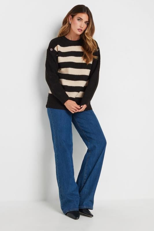 Evans LTS Tall Black Knitted Striped Button Jumper