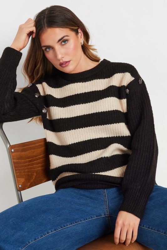 evans LTS Tall Black Knitted Striped Button Jumper