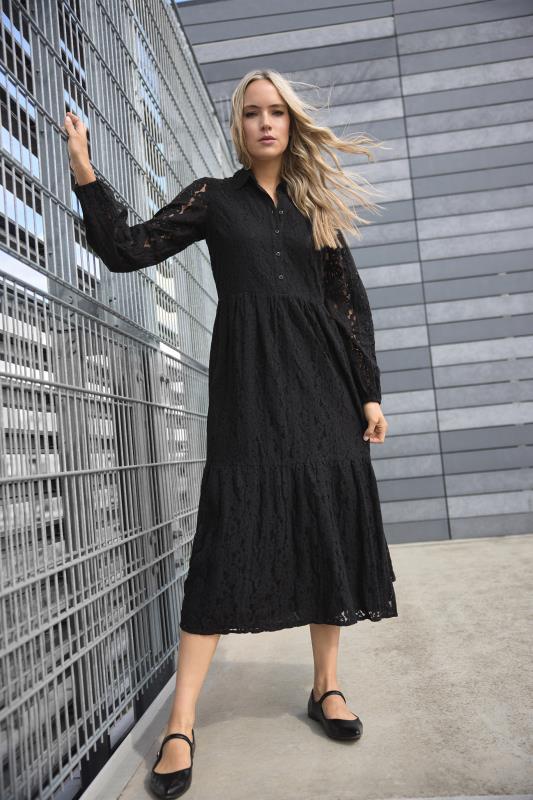 Evans LTS Tall Black Lace Tiered Midi Dress