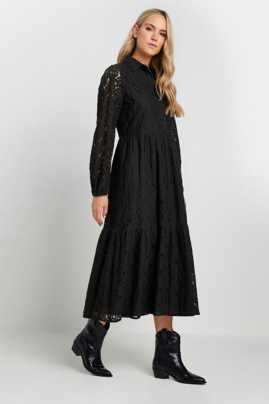 evans LTS Tall Black Lace Tiered Midi Dress