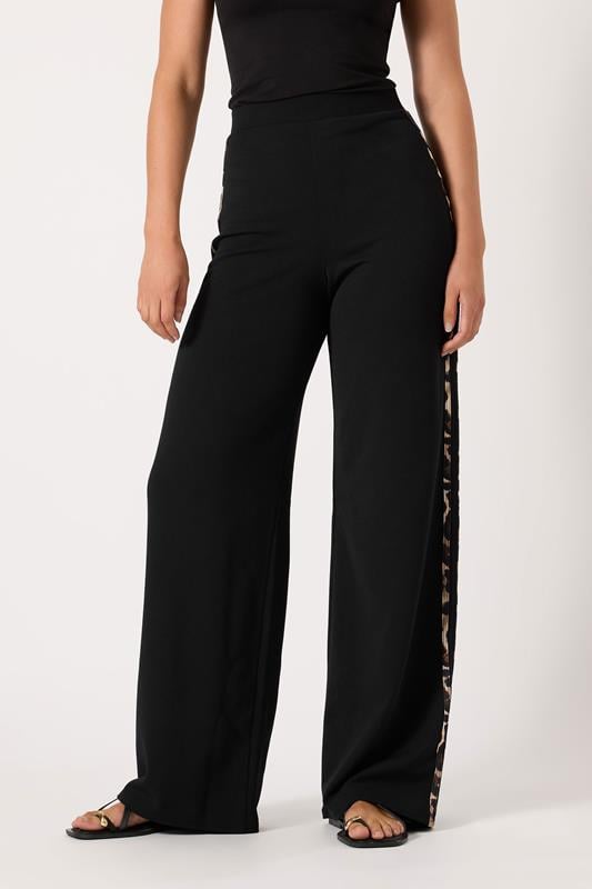 Evans LTS Tall Black Leopard Print Stripe Trousers