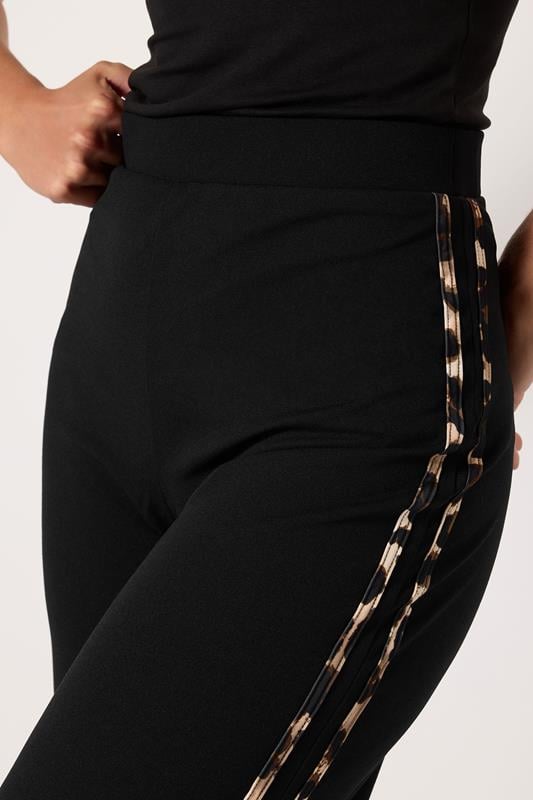 Evans LTS Tall Black Leopard Print Stripe Trousers