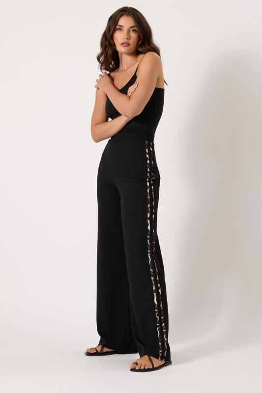 evans LTS Tall Black Leopard Print Stripe Trousers