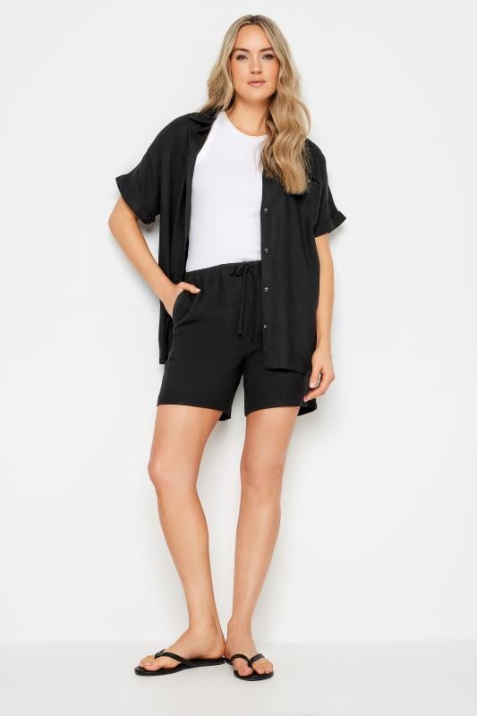 Evans LTS Tall Black Linen Tie Waist Shorts