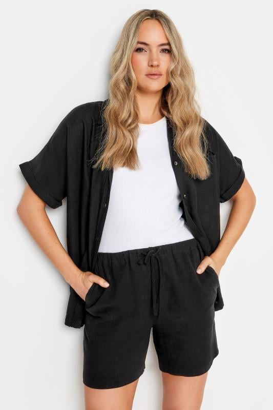evans LTS Tall Black Linen Tie Waist Shorts