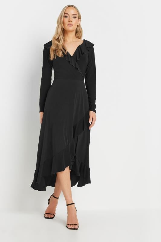Evans LTS Tall Black Long Sleeve Frill Midi Dress