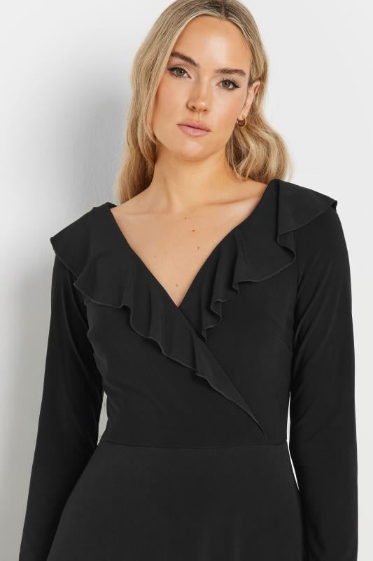 Evans LTS Tall Black Long Sleeve Frill Midi Dress