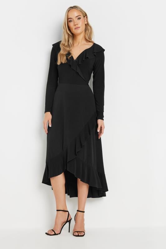 evans LTS Tall Black Long Sleeve Frill Midi Dress