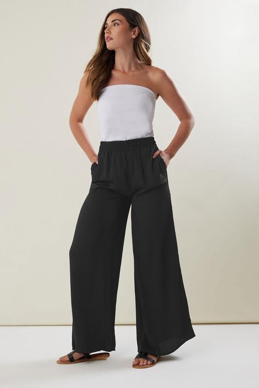 Evans LTS Tall Black Matt Satin Wide Leg Trousers