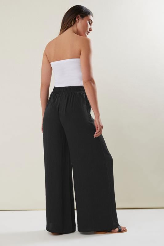 Evans LTS Tall Black Matt Satin Wide Leg Trousers