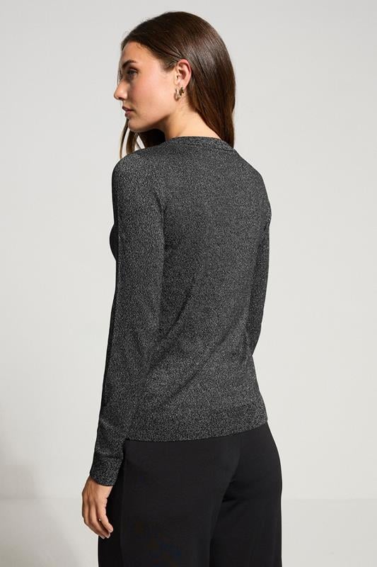 Evans LTS Tall Black Metallic Crew Neck Cardigan