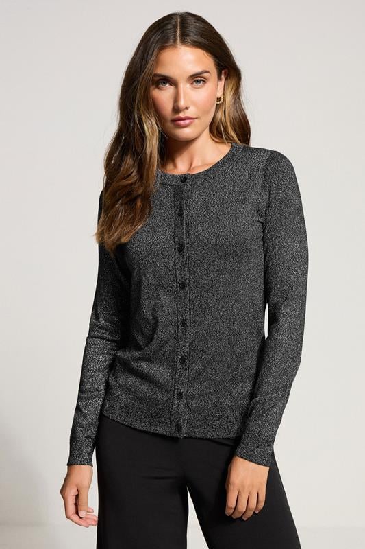evans LTS Tall Black Metallic Crew Neck Cardigan