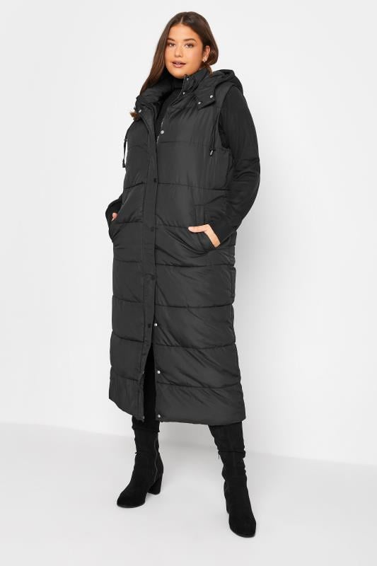 evans LTS Tall Black Midaxi Puffer Gilet