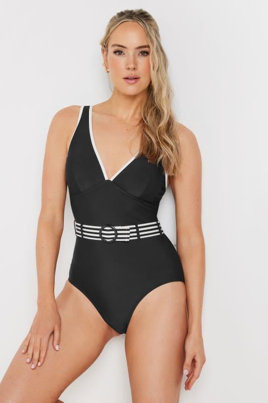 Evans LTS Tall Black Monochrome Belted Swimsuit
